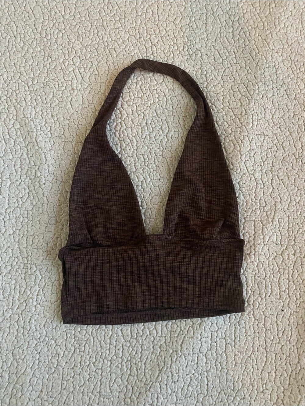 Divided Chocolate Brown Ribbed Halter Top